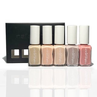 Set of 5 Classic Nude Nail Polish, topless, 
silk chiffon, indifférente, chapeau de paille, LTD madame